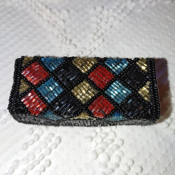 Vintage Hato Hasi beaded lipstick case and mirror - Picture 3 of 4